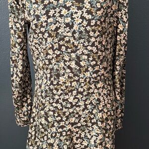 LOFT Black and Cream Floral Long Sleeve Dress